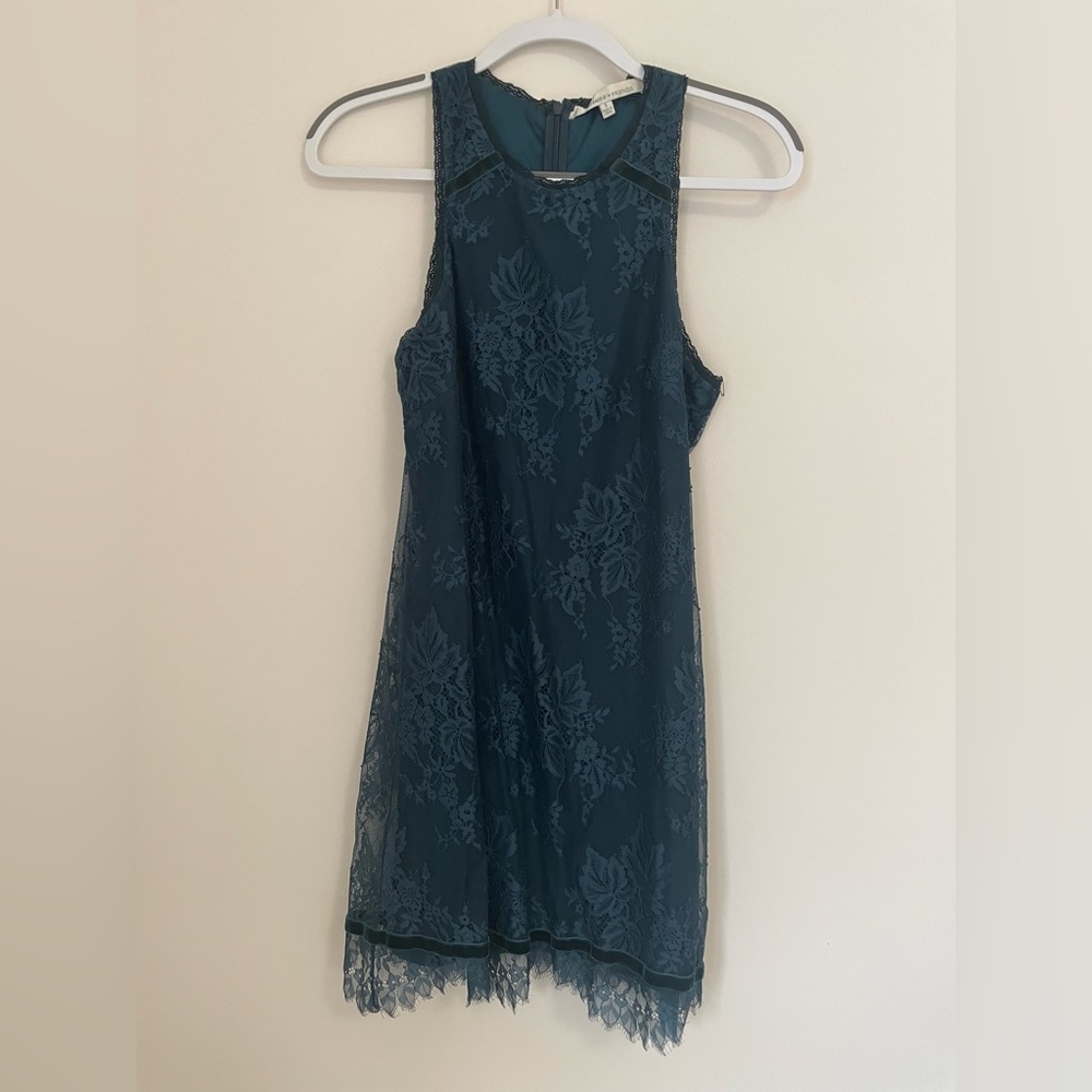 Lovers and Friends Blue Shift Dress, Lace and Floral Details, Sleeveless